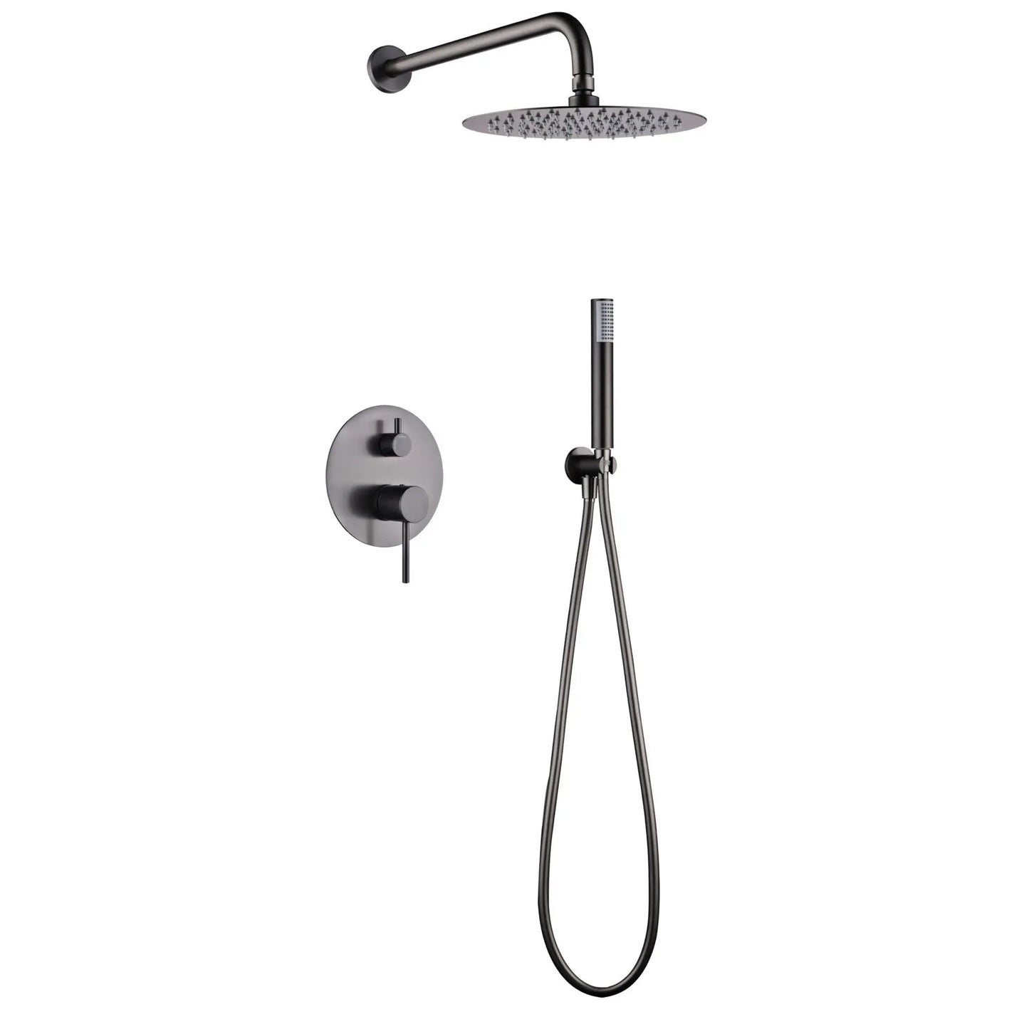 Conjunto de duche Monza de encastrar completo em acabamento Black Gun Metal, com misturadora e chuveiro de mão.