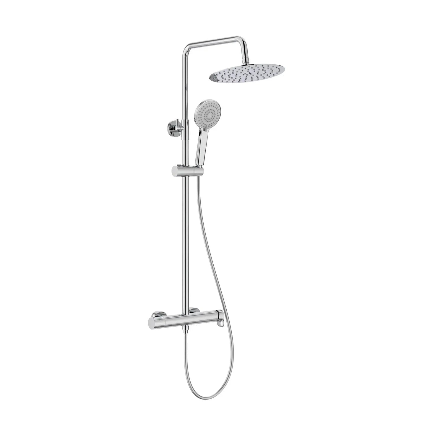 Coluna de duche VEGA PLUS round cromada com chuveiro superior de 250mm e chuveiro de mão.