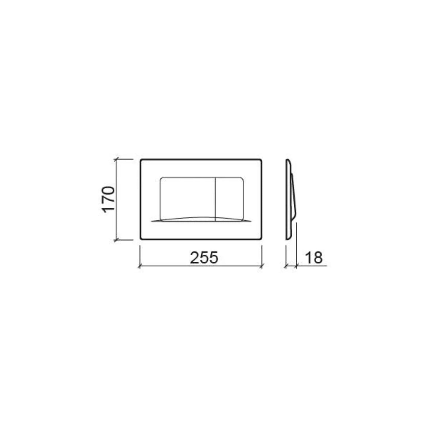 alt='Desenho técnico com as dimensões da placa de comando Sanindusa Plan de 255 por 170 milímetros.'