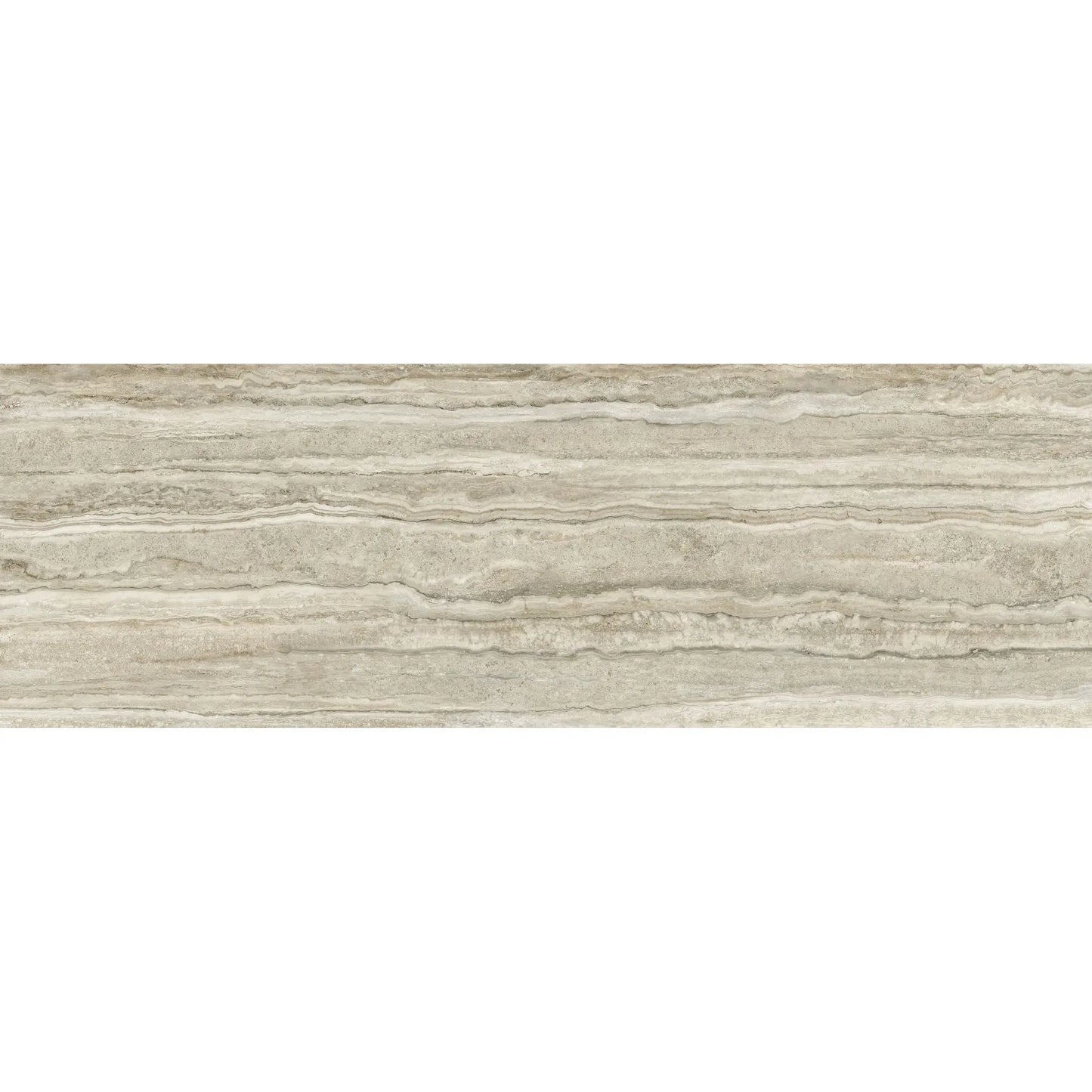 Peça única do pavimento cerâmico Endless Travertino no formato 60x120cm com acabamento suave e veios detalhados.