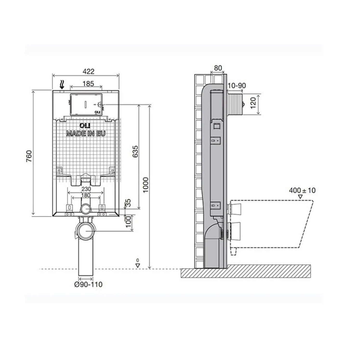 Estrutura de sanita OLI80 SIMFLEX com placa bound cromado | CR01000880208 | Oli OLI