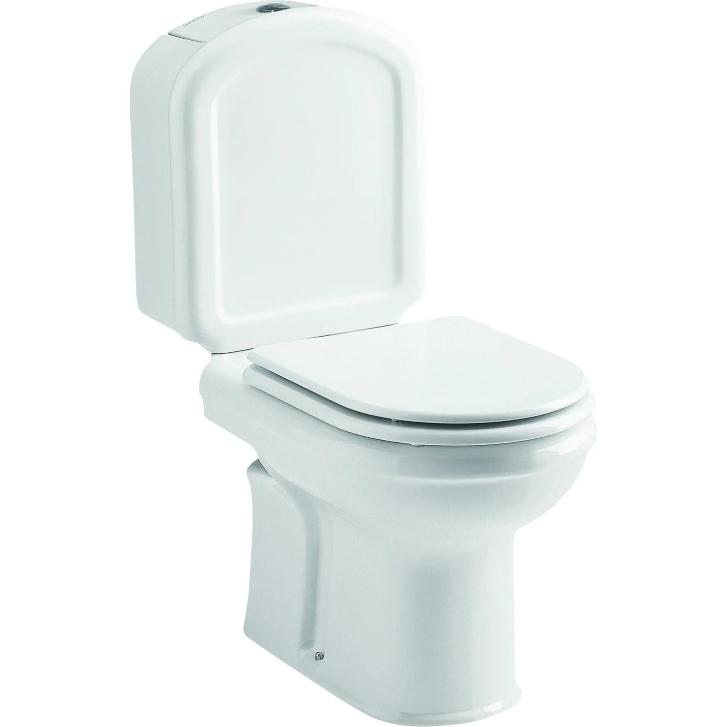 Alt Text: Sanita completa de chão com tanque modelo REGINA da Sanitana em cerâmica branca, vista de perfil.