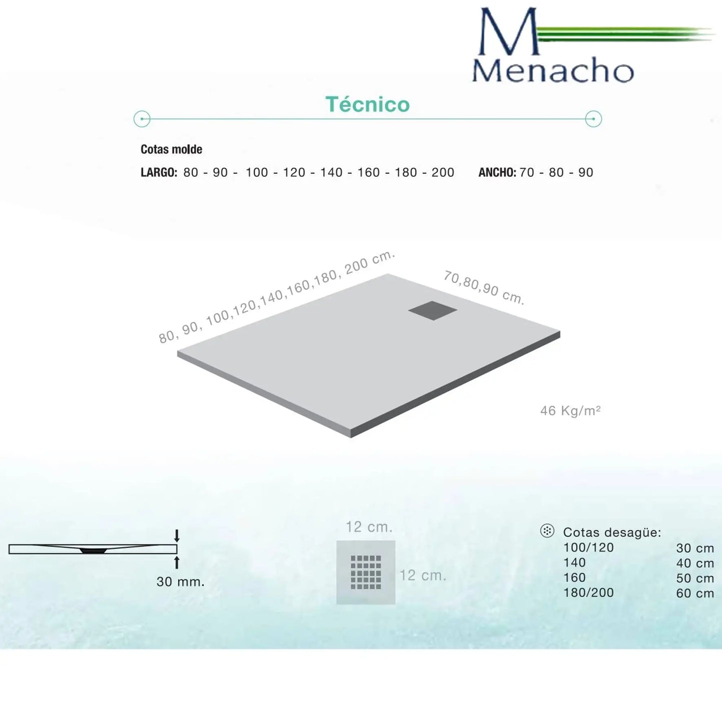 Base de duche MEVA 80x120 cm de cor branca