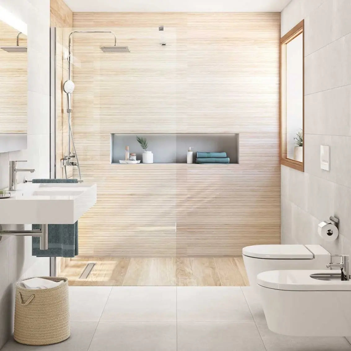 Decorado Abbey Suite Roble 30x90 cm da Roca aplicado num ambiente.