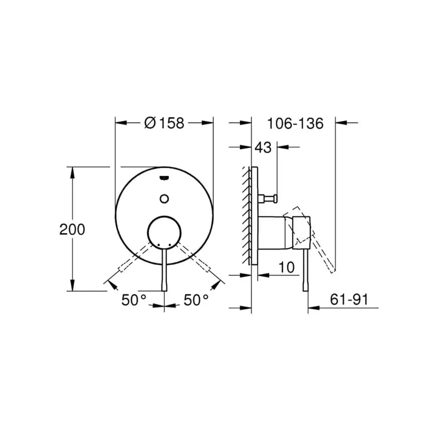 Desenho Técnico da Torneira Essence com Inversor de 2 Vias