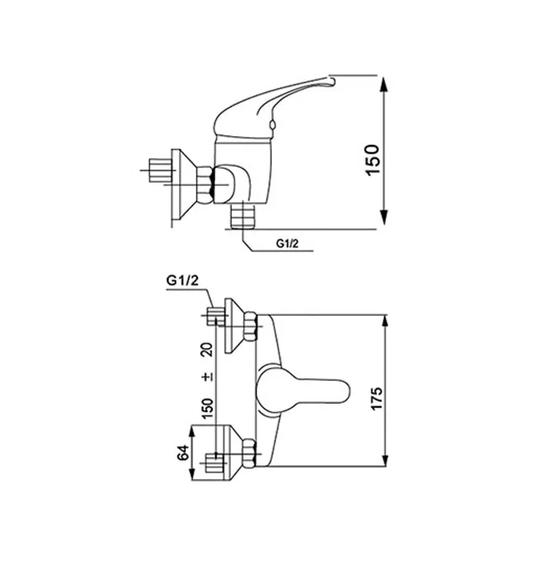 Desenho Técnico da Torneira de Duche SNOW Cromada