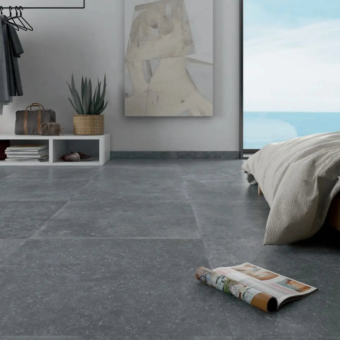 Pavimento Belgio Gris 120x120 cm da Pamesa aplicado num ambiente.