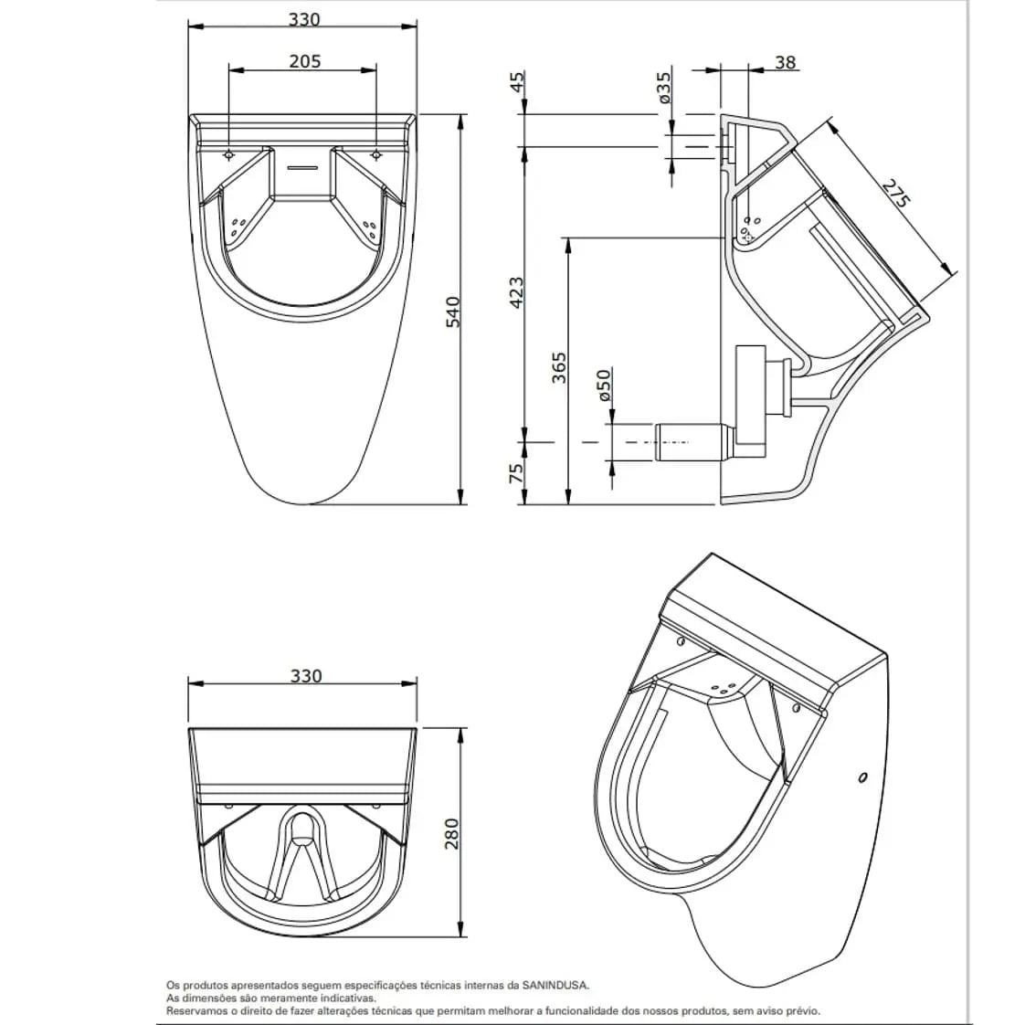 Urinol JADE com Tampa SANINDUSA - 104500