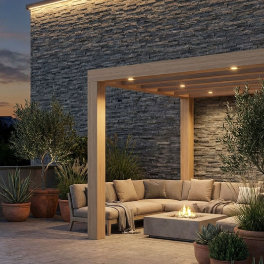 Revestimento cerâmico 17x52 cm ERICE gris 1ª Pamesa num ambiente de exterior