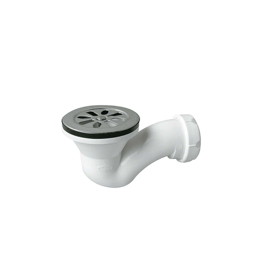 Válvula de base sifonada Mebra em PVC branco com grelha metálica, compatível com saída Ø60