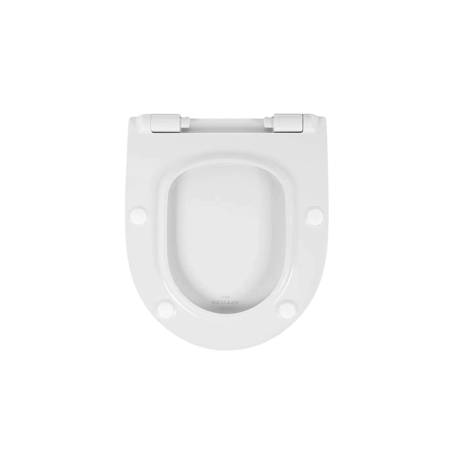 Vista interior do assento de sanita Urb.y Slim branco com acabamento brilhante.