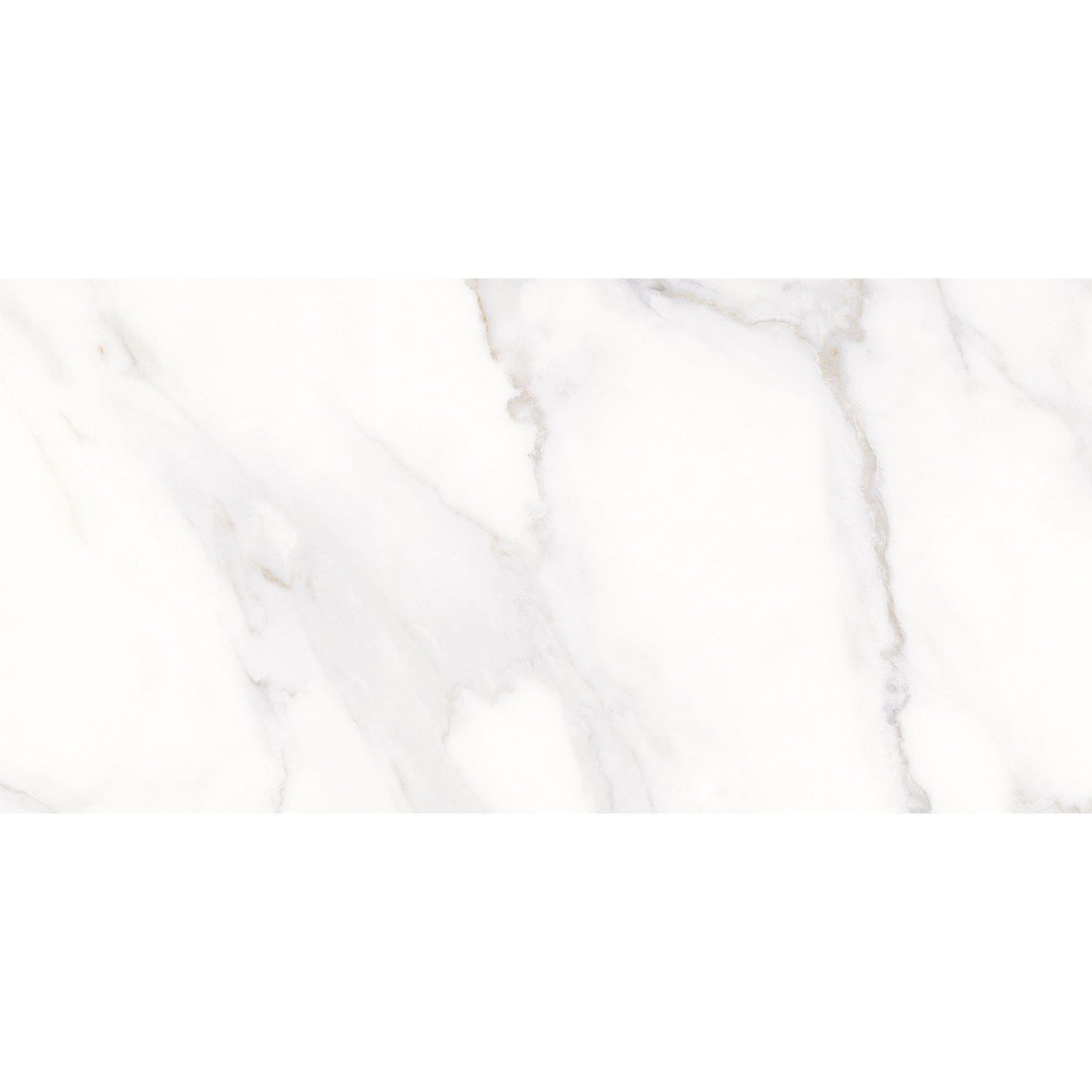 Detalhe do azulejo retangular Bernini Calacatta Oro 30x60 com textura de mármore branco e cinza.