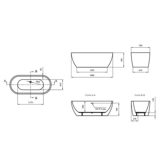 Banheira BENNY 178x78 branco mate | Showerbox SHOWERBOX