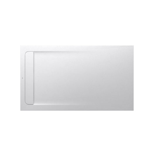 alt='Base de duche extraplana Roca Stonex de 160x90 cm com grelha de escoamento integrada no mesmo material Stonex branco.'