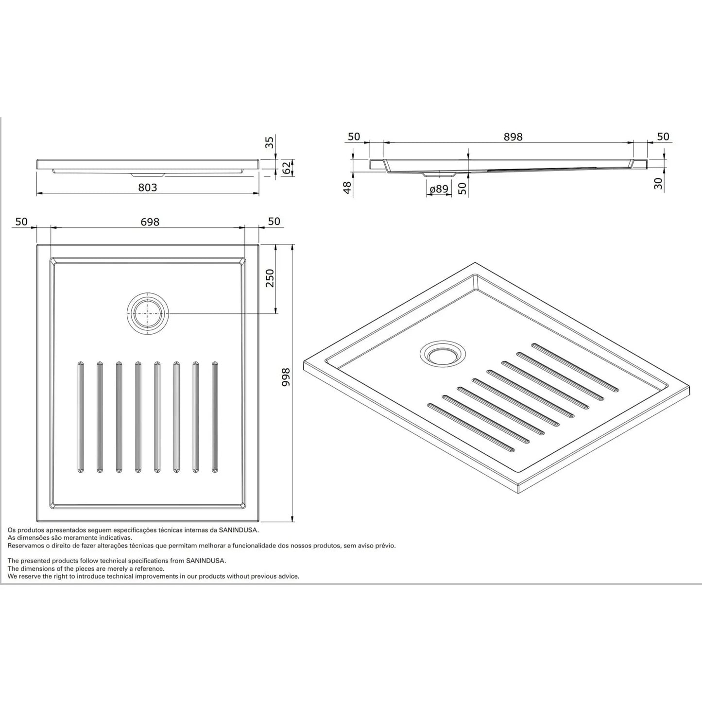 Base de duche piano branca acrilica 170x75x3 5 80344004 sanindusa SANINDUSA