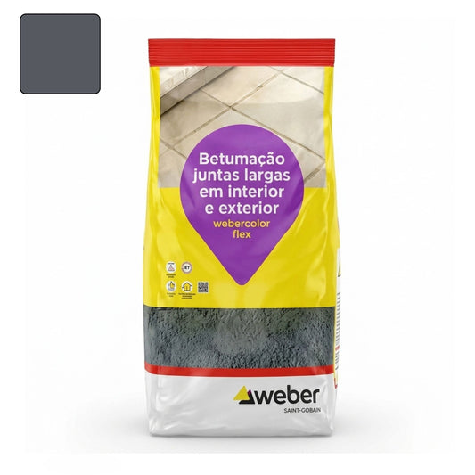 Embalagem de 5kg de betume flexível Webercolor Flex Classic na cor cinza escuro.