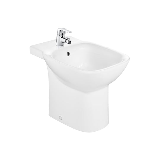 Bidé de pousar com pé modelo Debba da Roca em porcelana branca.