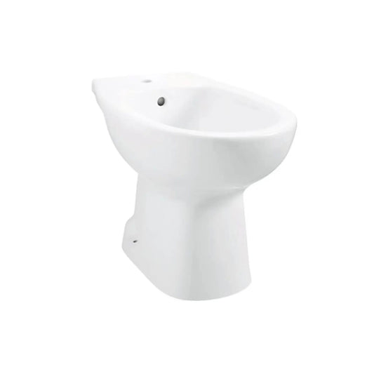 Bidé de chão Roca Polo em porcelana branca com furo para torneira monobloco.