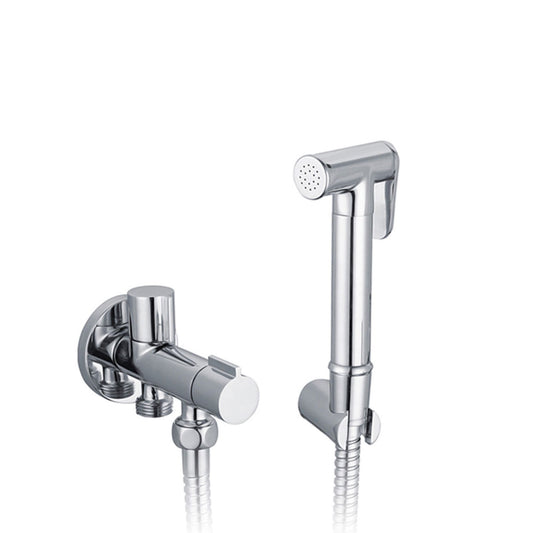 Kit chuveiro higiénico Elegance cromado com misturadora monocomando, punho e bicha flexível.