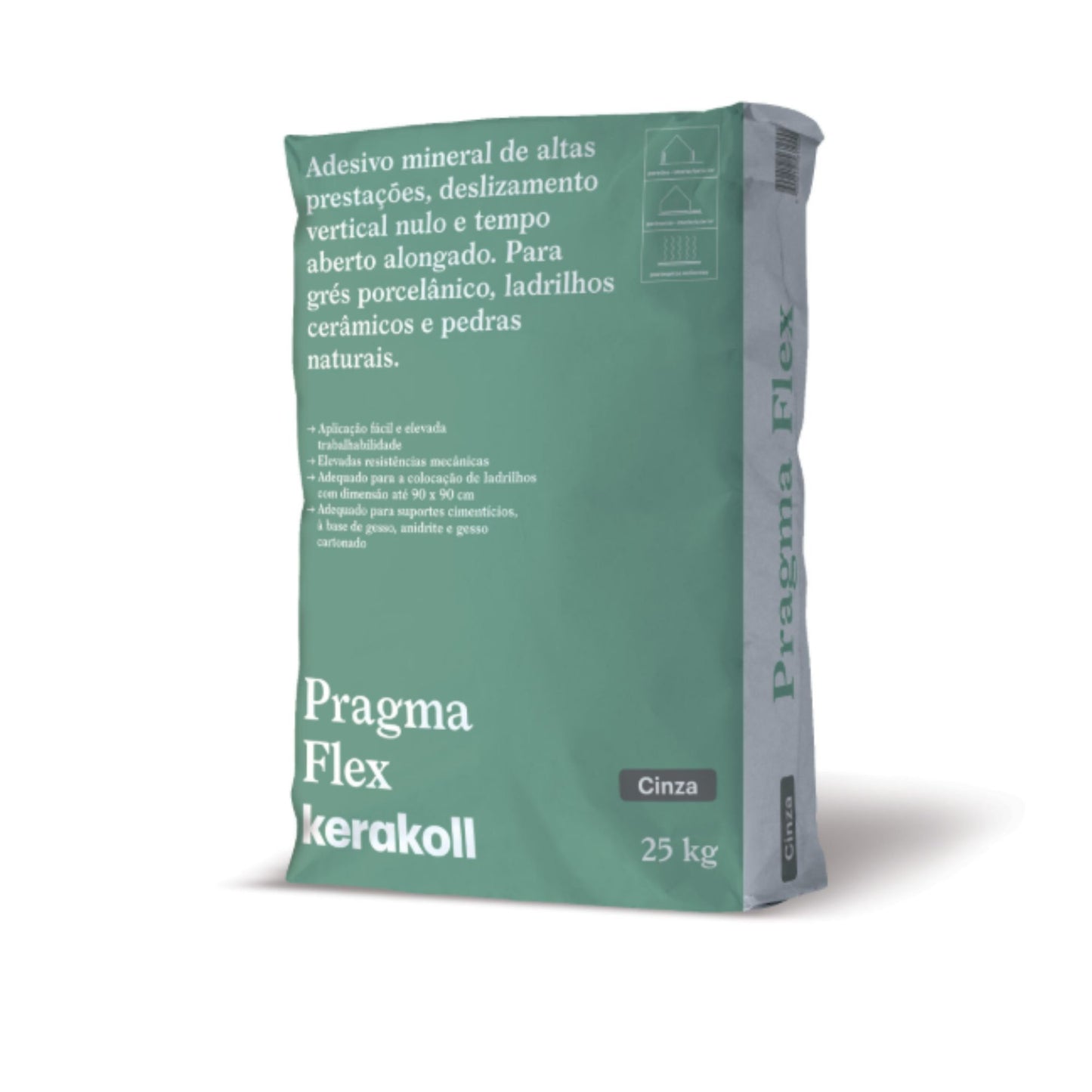 Saco de cimento cola Pragma Flex Kerakoll Cinza de 25kg para colagem de cerâmica e pedra natural.