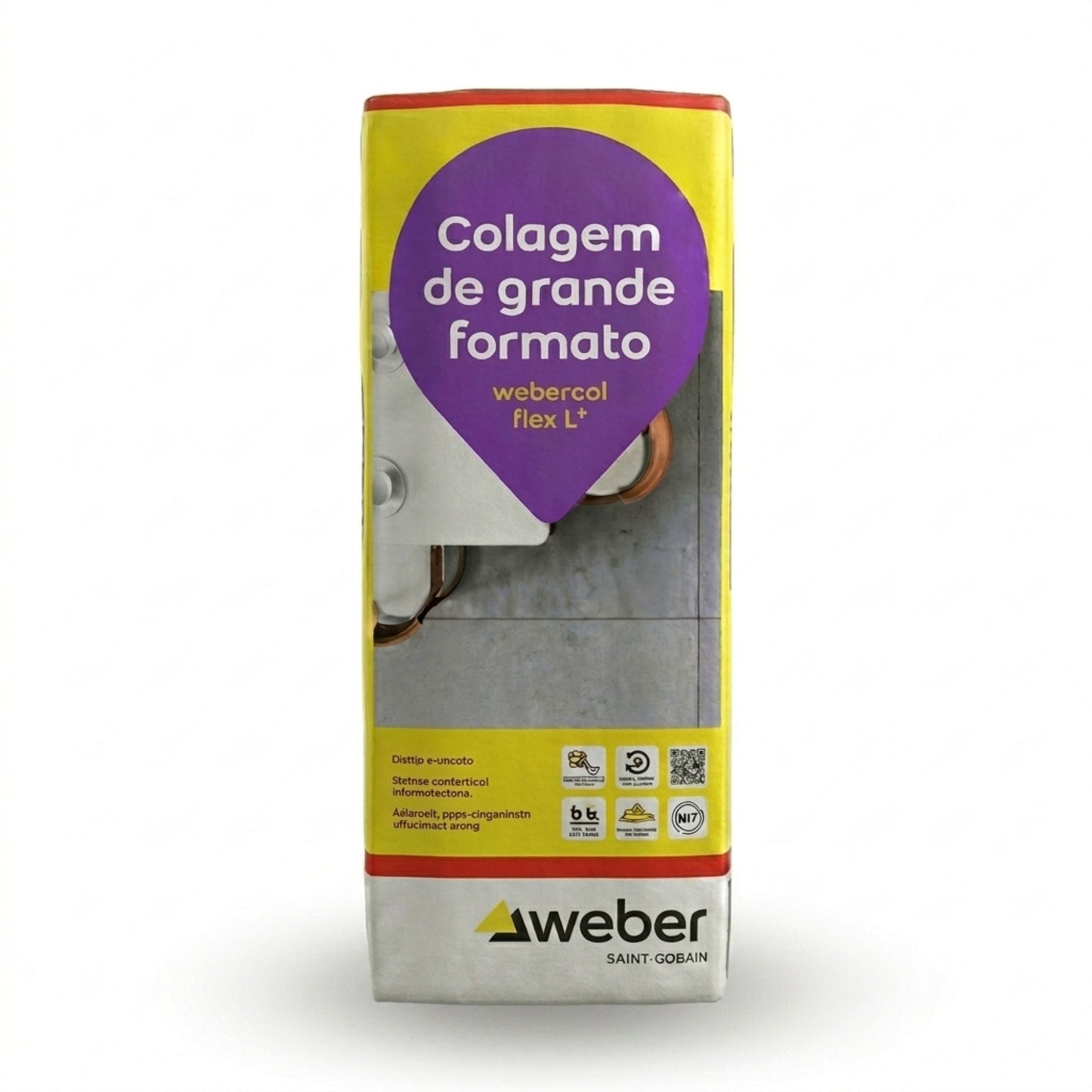 Saco de argamassa colante Weber Flex L+ Cinza de 25kg para colagem de grande formato e alta flexibilidade.