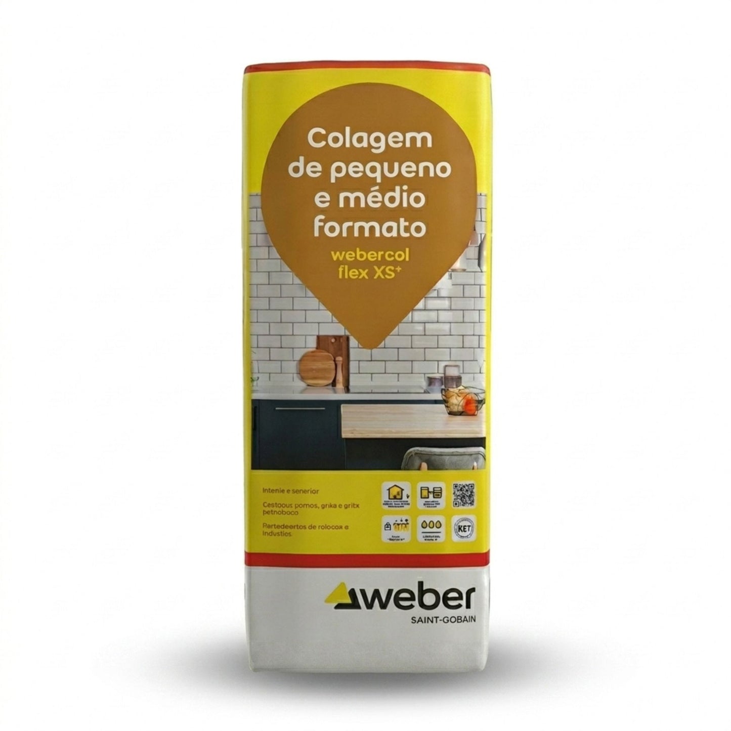Saco de cimento cola Webercol Flex XS+ Cinza para colagem de cerâmica de pequeno e médio formato.