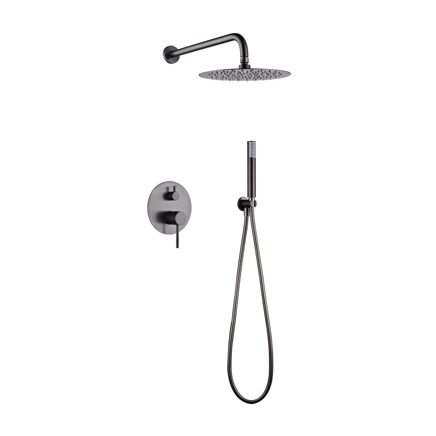 Conjunto de duche Monza de encastrar completo em acabamento Black Gun Metal, com misturadora e chuveiro de mão.