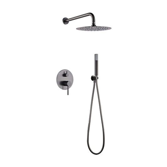 Conjunto de duche Monza de encastrar completo em acabamento Black Gun Metal, com misturadora e chuveiro de mão.