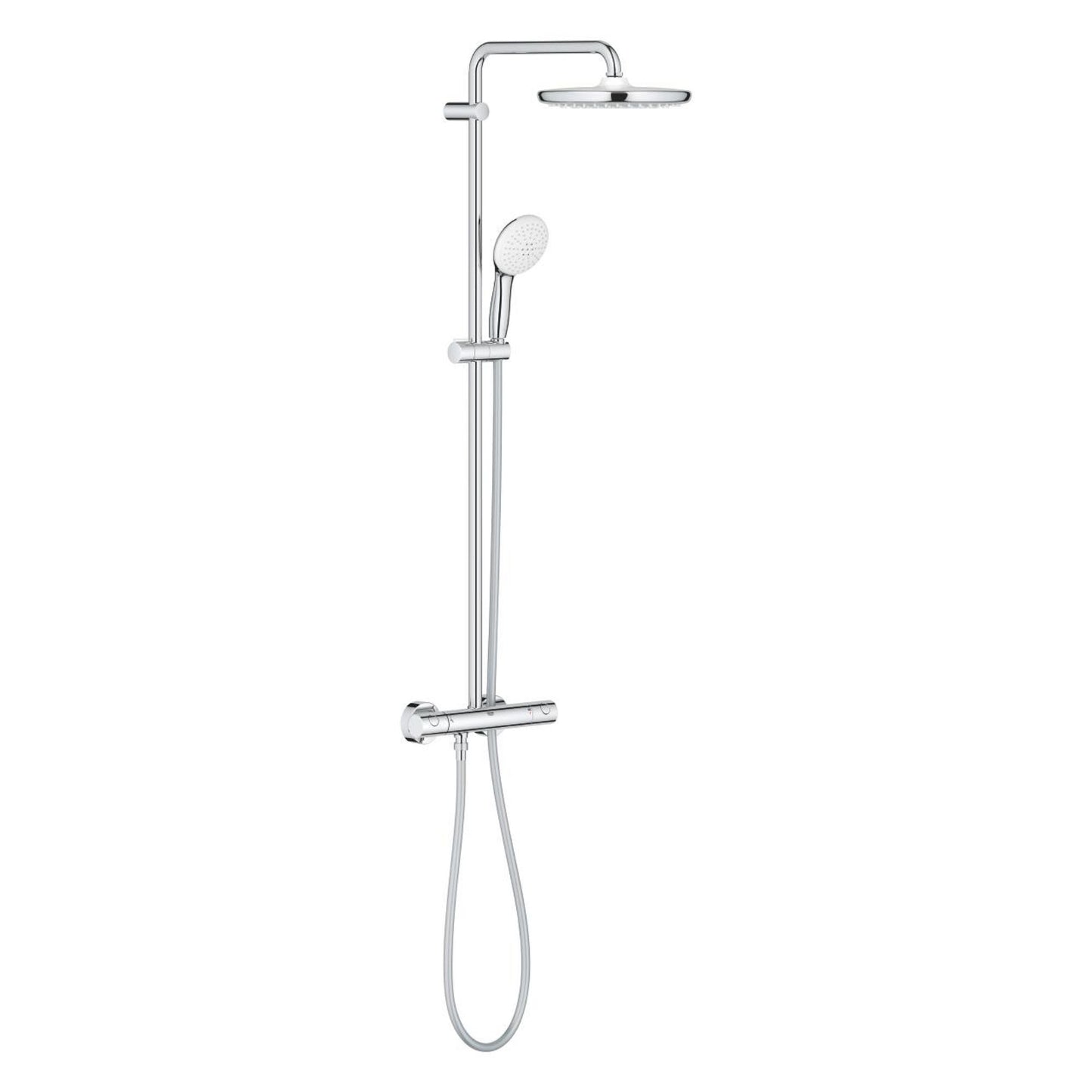 Conjunto de duche Grohe Tempesta 250 em acabamento cromado vista angular direita.