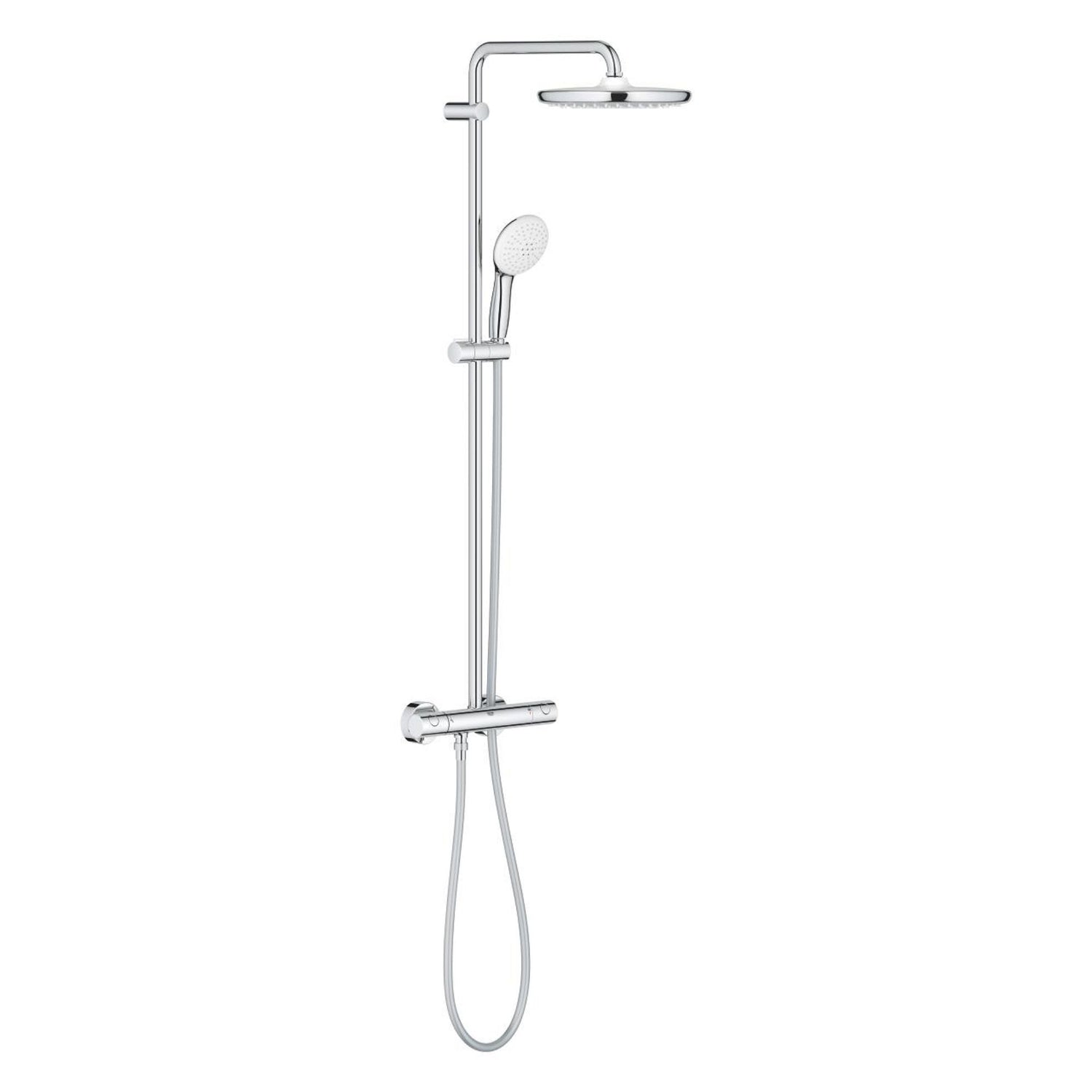 Conjunto de duche Grohe Tempesta 250 em acabamento cromado vista angular direita.