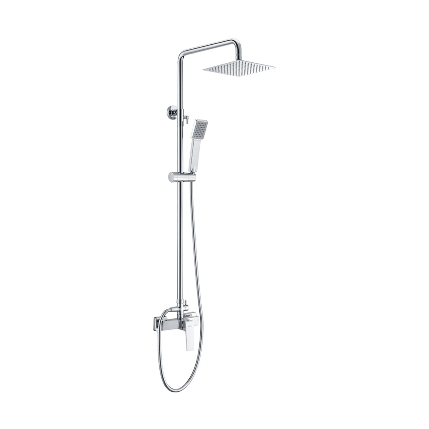 Conjunto completo de coluna de duche Imex Art cromada com torneira monocomando e barra extensível.