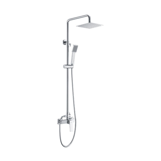 Conjunto completo de coluna de duche Imex Art cromada com torneira monocomando e barra extensível.