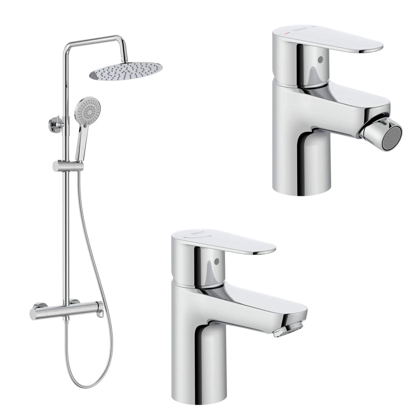 Conjunto Coluna de Duche, Torneira de Lavatório e Bidé Roca