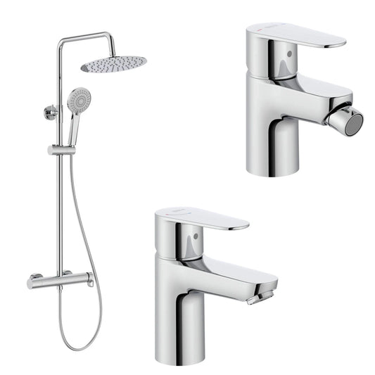 Conjunto Coluna de Duche, Torneira de Lavatório e Bidé Roca