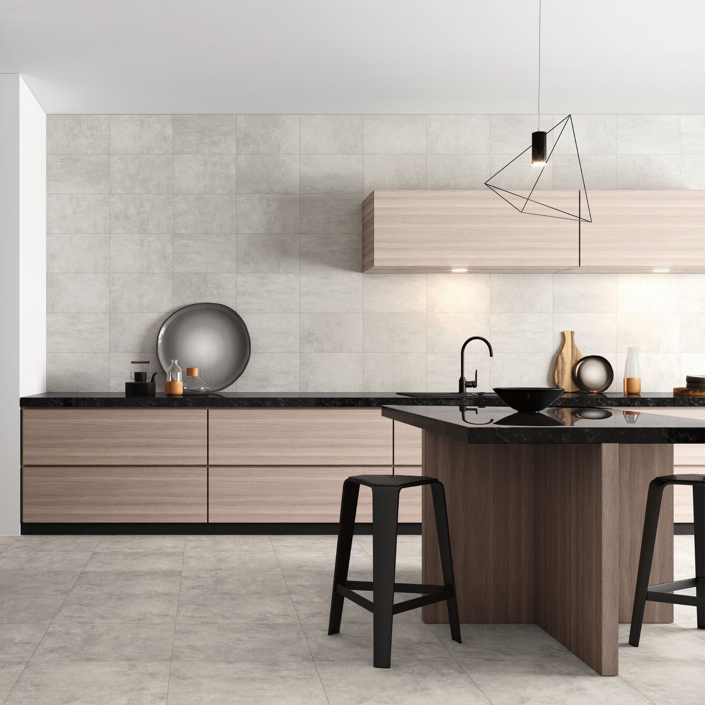 Cozinha moderna decorada com pavimento cerâmico cinza Recer Storm Basic Grey