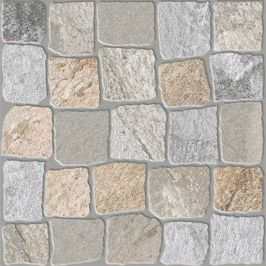 Detalhe da textura rústica e padrão de calçada do pavimento cerâmico Nazaré Cotto 33x33.