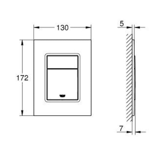 alt='Desenho técnico da placa de comando GROHE Skate Cosmopolitan S com as suas dimensões de 130x172mm e perfil de instalação.'