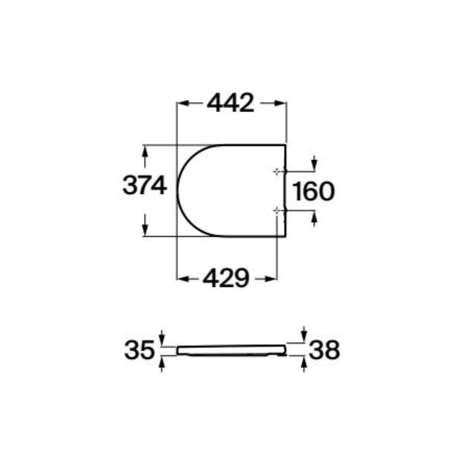 Desenho técnico com as proporções e pontos de fixação do tampo de sanita Inspira Round.