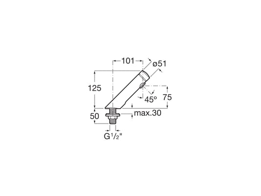 Diagrama com dimensões técnicas da torneira de lavatório Roca AVANT cromada