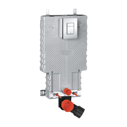 Sistema de instalação encastrado Grohe Uniset WC com placa de comando cromada vista de frente