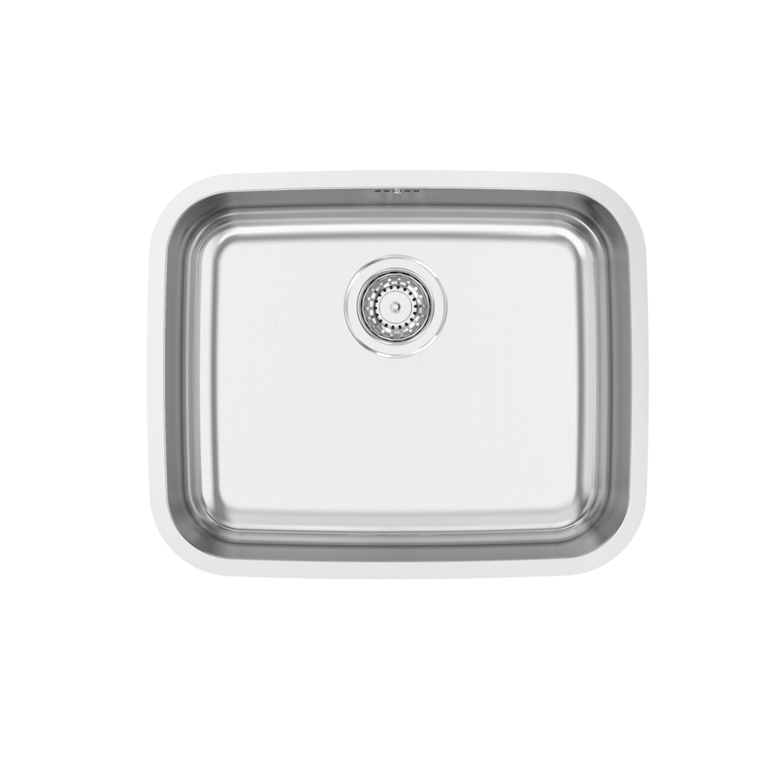 Lava-louça Belém polido em aço inox vista superior com válvula de cesta ao centro.