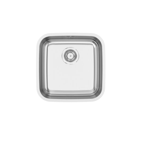 Lava-louça individual de encastrar por cima Rodi Bahia em aço inoxidável polido com cuba quadrada.