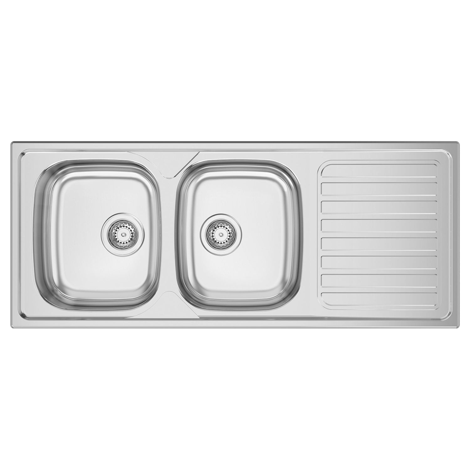 Lava-louça Rodi Okio Line 120 Flat polido com duas cubas e escorredor lateral em aço inox.