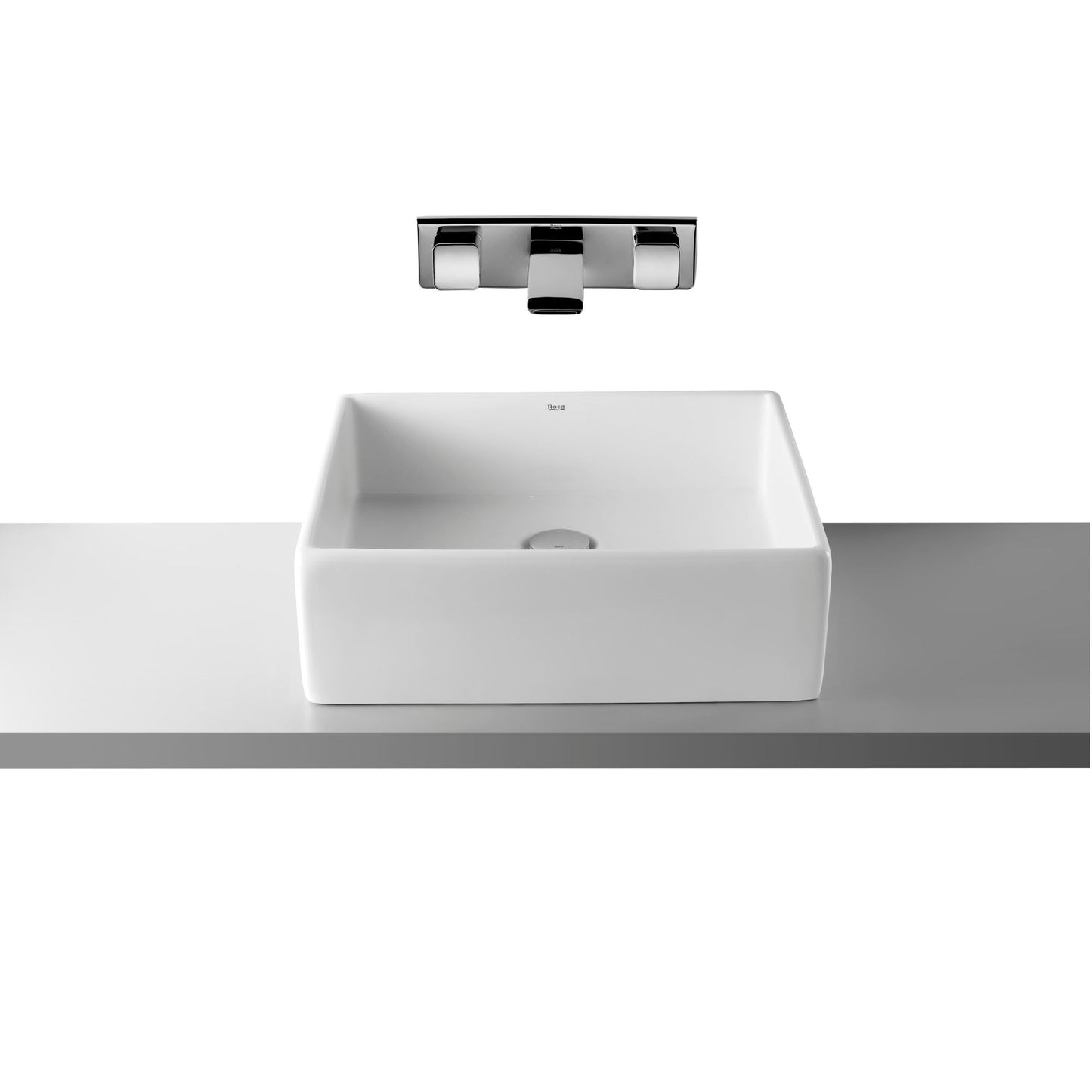 Lavatório de bancada Roca Sofia 46 cm quadrado branco, sem furo para torneira, com torneira de parede.