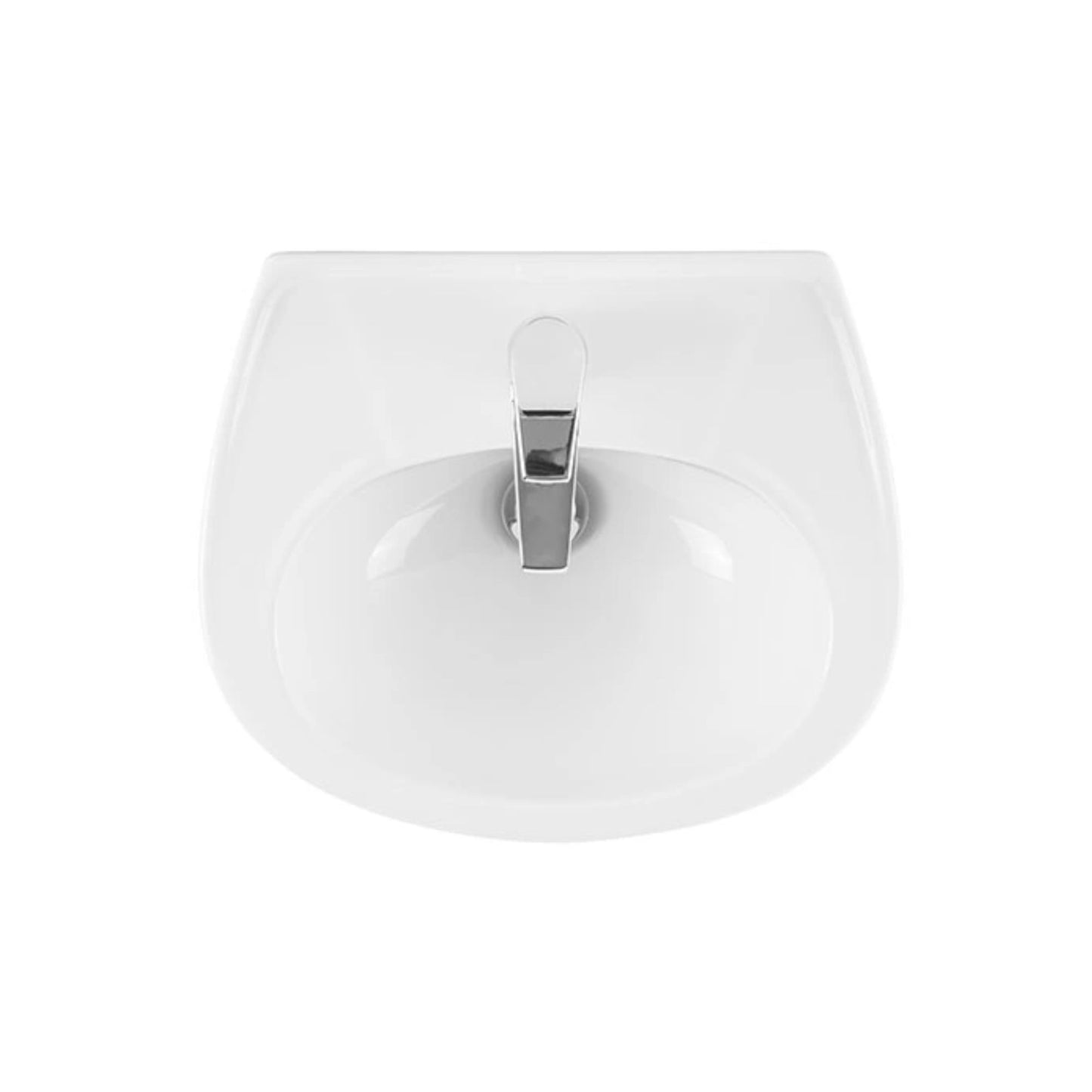 Vista de cima do lavatório oval Sanindusa Mondego destacando a furação para torneira e descarga.