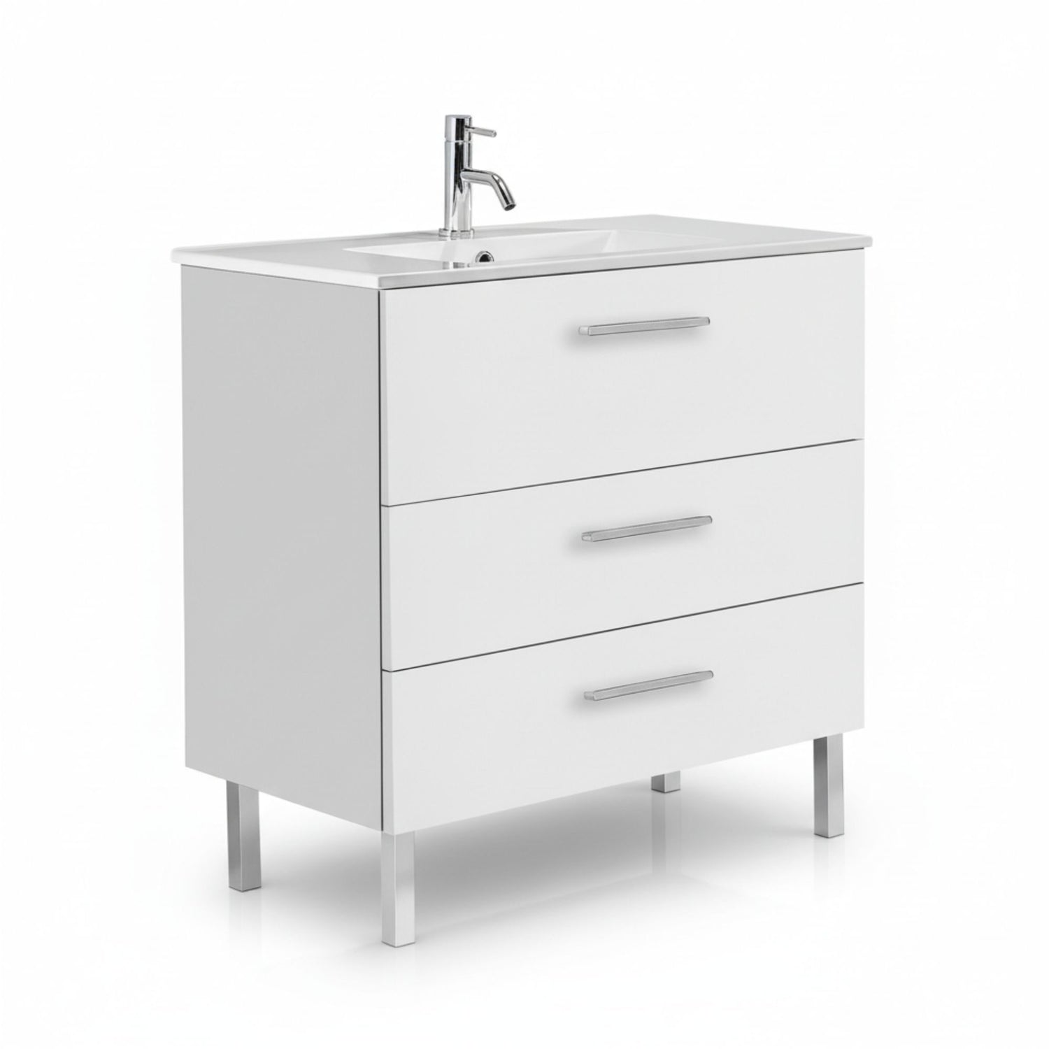 Móvel com lavatório de 80cm branco brilho modelo Porto da Banhoazis