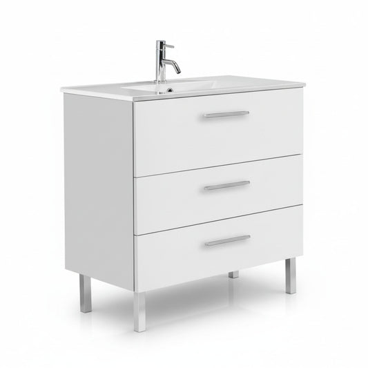 Móvel com lavatório de 80cm branco brilho modelo Porto da Banhoazis