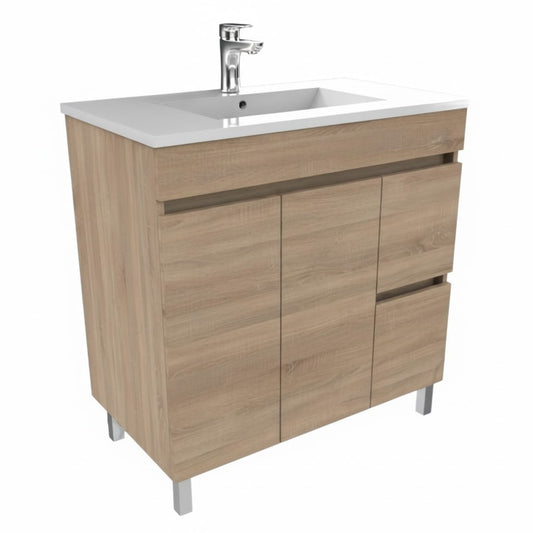 Móvel lavatório 80cm Moovlux Braga Oak com 1 porta e 2 gavetas