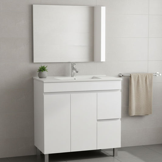 Móvel de Casa de Banho suspenso 80cm branco Moovlux Braga com lavatório cerâmico e espelho