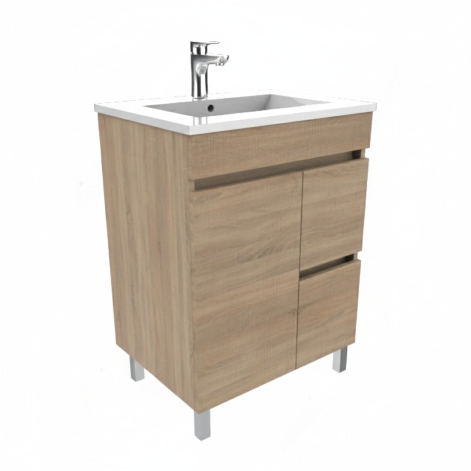 Móvel de casa de banho e lavatório Moovlux 60cm com acabamento em carvalho Braga Oak, vista frontal.